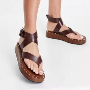 ASOS Flounce chunky toe post sandals in brown, Size 10 NWT